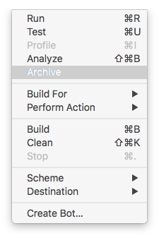 ⒌ Archive your project from Xcode