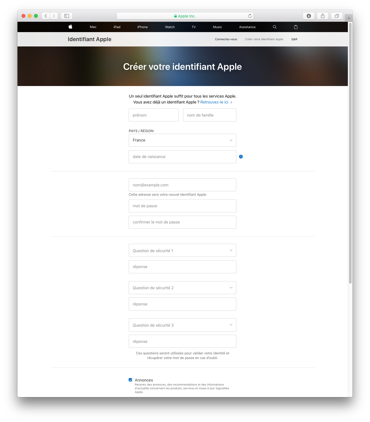 Créez votre identifiant Apple