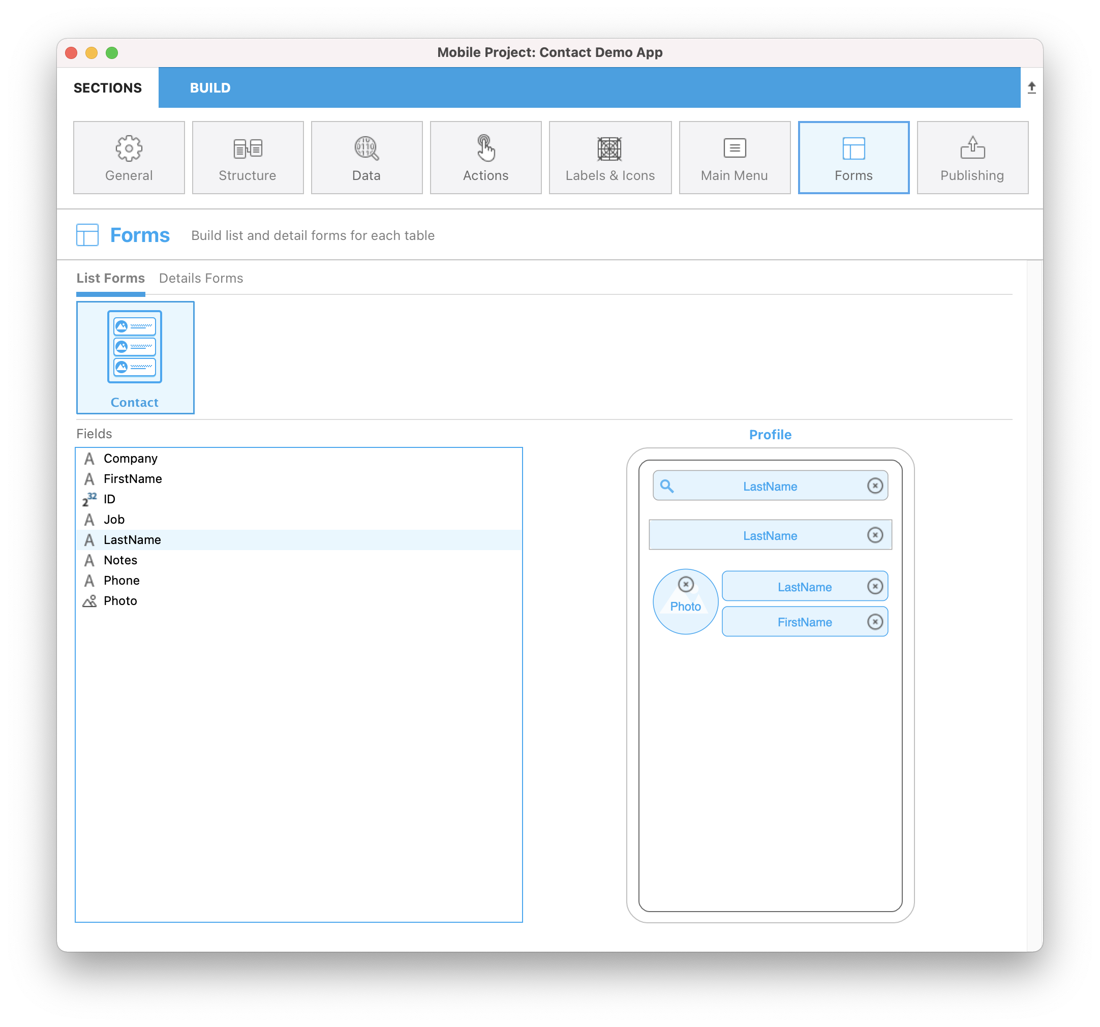 List form content