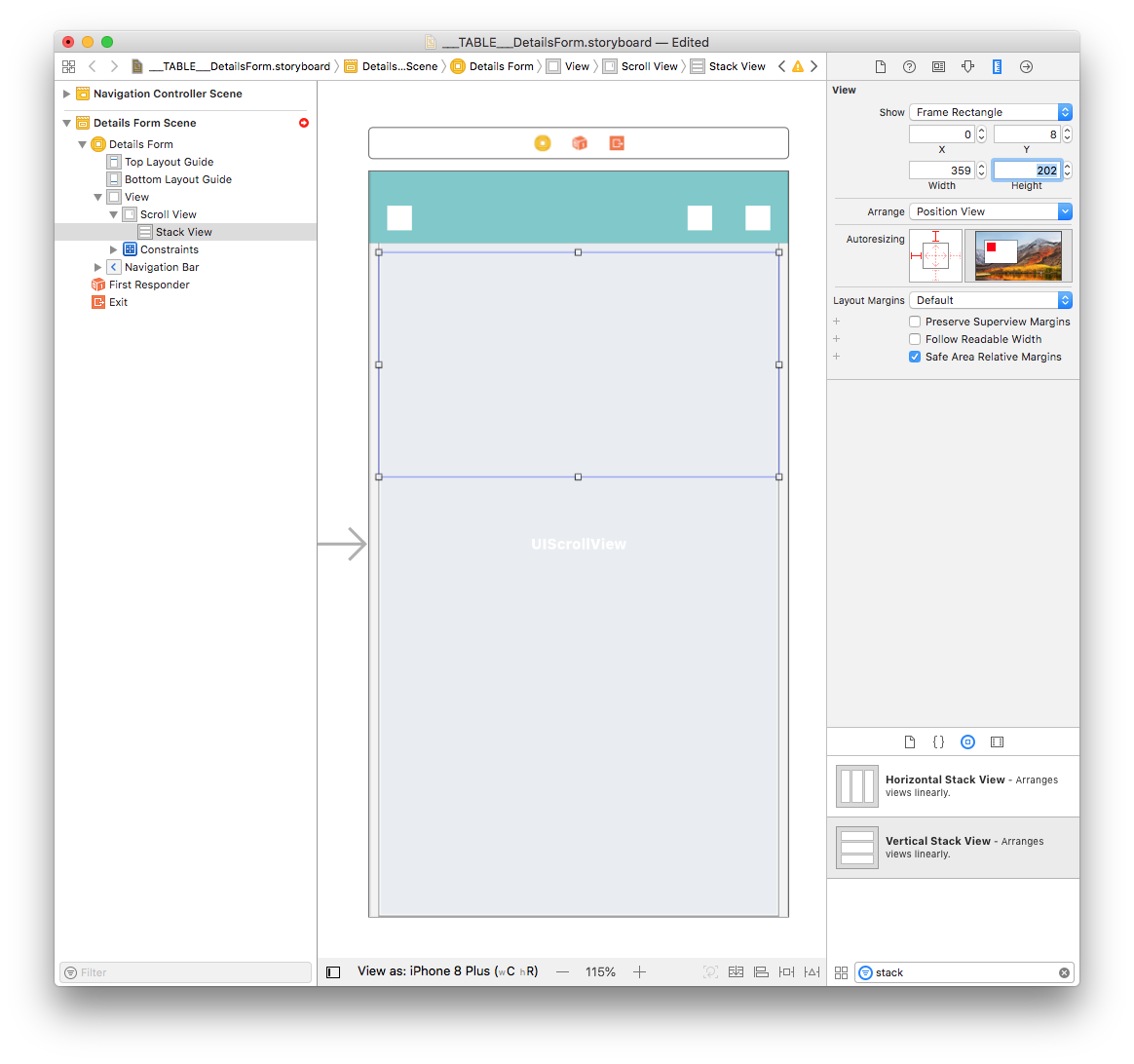 Add stackview Storyboard