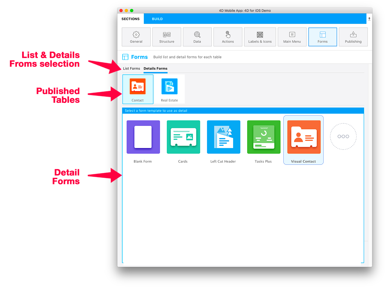 Detail form template selection