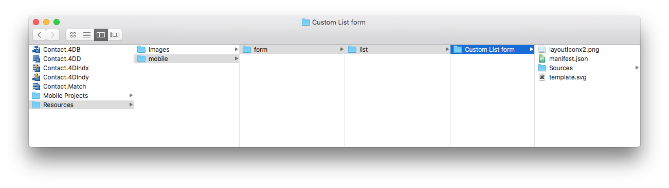 Mobile folder list form template