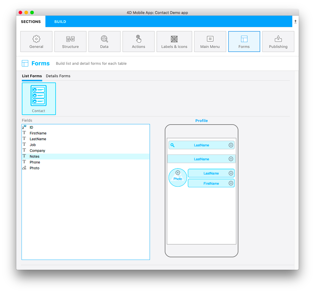 List form content